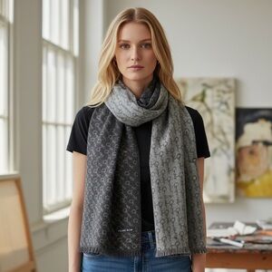 CELINE DION - TWO TONED GRAY SCARF - SUPER SOFT - 70” x 12” - GREAT CONDITION B5